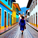 La Candelaria Charm**

"A vibrant street scene in La Candelaria, Bogota. Colorful colonial buildings line a narrow cobblestone street. A fully clothed woman in modest, casual clothing is strolling along the street, looking at the architecture. Safe for work, appropriate content, perfect anatomy, natural pose, professional photography, bright daylight, family-friendly."

**
