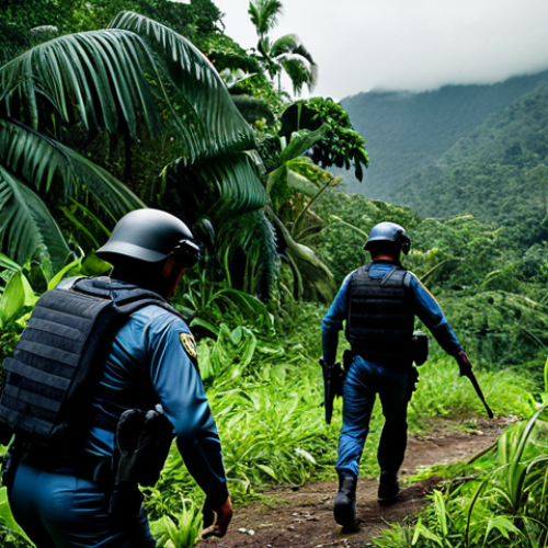 Narcos Inspired Scene**

A tense scene depicting law enforcement officers in the Colombian jungle, fully clothed in tactical gear, pursuing figures associated with a drug cartel. The environment should be dense foliage, with a helicopter visible in the background. Focus on realism and dramatic lighting. Safe for work, appropriate content, professional, fully clothed, perfect anatomy, natural proportions.

**