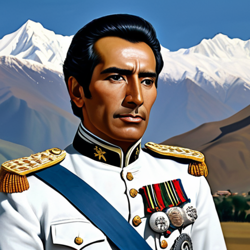 시몬 볼리바르 생애 - **Prompt:** A professional portrait of Simon Bolivar in his military uniform, fully clothed, standin...