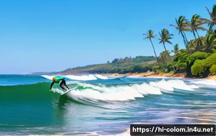 콜롬비아에서 서핑하기 좋은 곳 - A vibrant coastal scene at Punta Galina, Colombia, featuring medium-sized, stable waves ideal for be...
